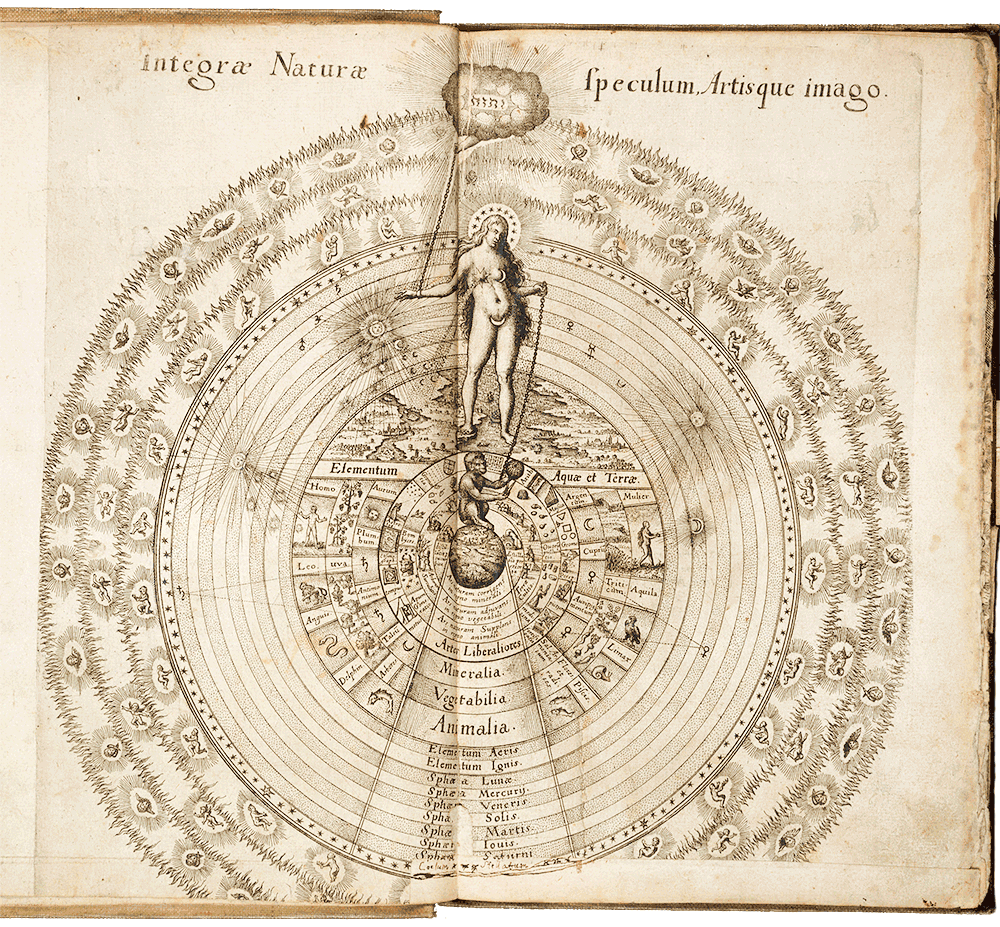 Integrae Naturae speculum Artisque imago. From Utriusque cosmi. Robert Fludd, (Robertus de Fluctibus, 1574–1637), 1617.